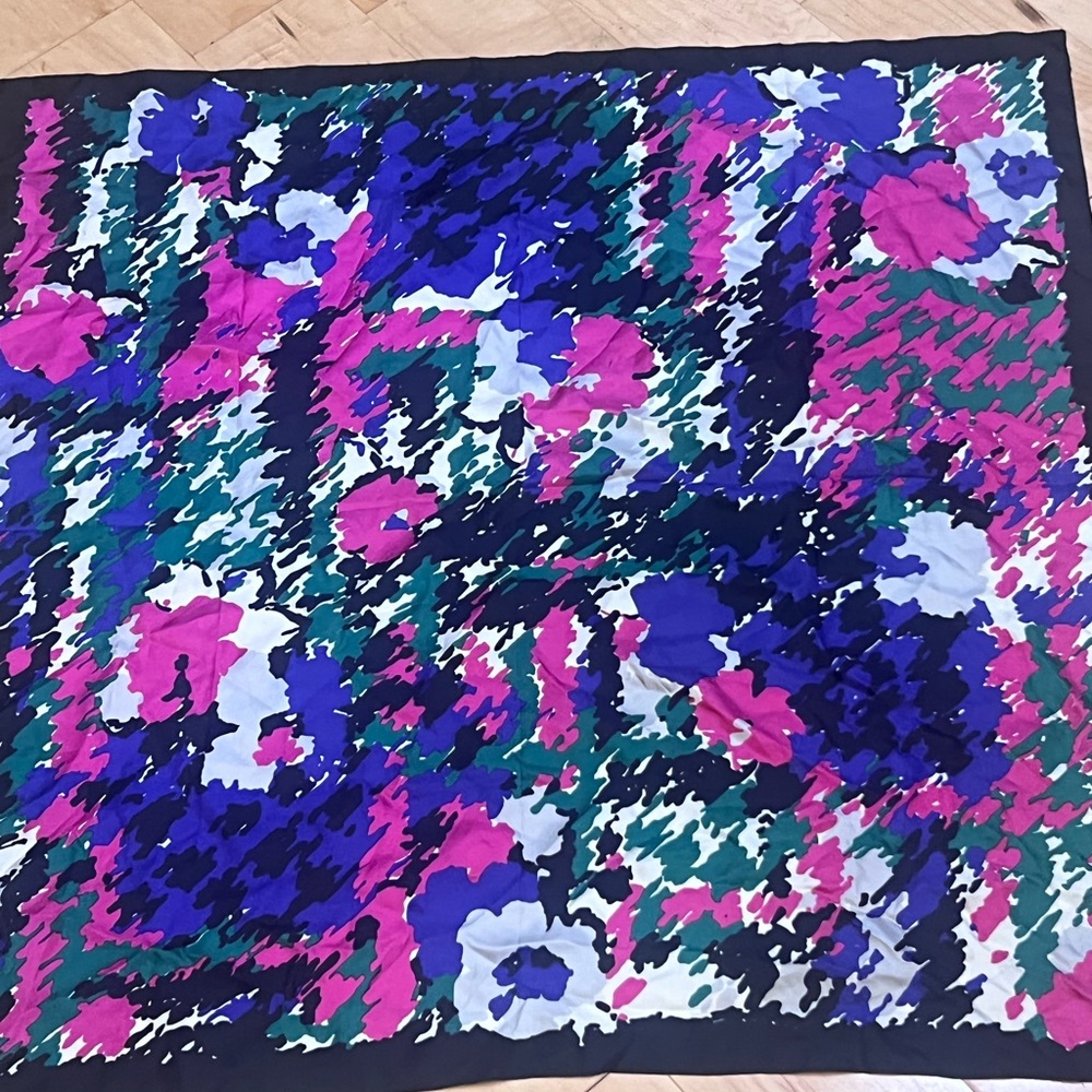 Vibrant Abstract Floral Silk Scarf in Fuchsia, Royal Blue & Teal